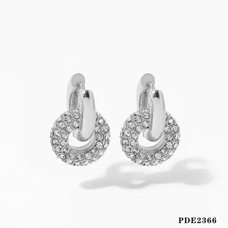 Κρικάκια διπλά με στρας 304 Stainless Steel 16K Gold Plated White Gold Plated Gold Plated Drop Earrings - Lilah jewellery boutique 