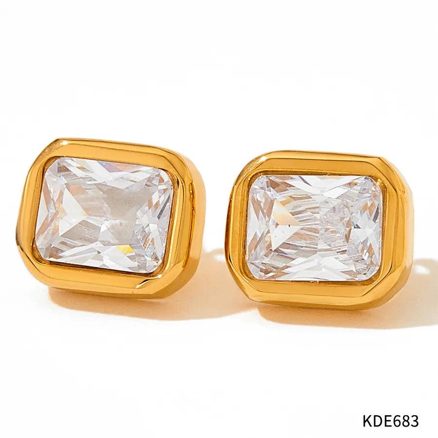 1 Pair Retro Square Plating Inlay 304 Stainless Steel Zircon 16K Gold Plated White Gold Plated Gold Plated Ear Studs - Lilah jewellery boutique 