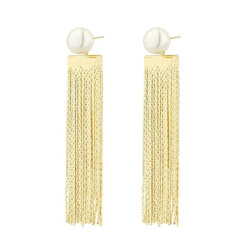 1 Pair Elegant Streetwear Tassel Polishing Plating Inlay Stainless Steel Copper Artificial Pearls Gold Plated Drop Earrings - Lilah jewellery boutique 