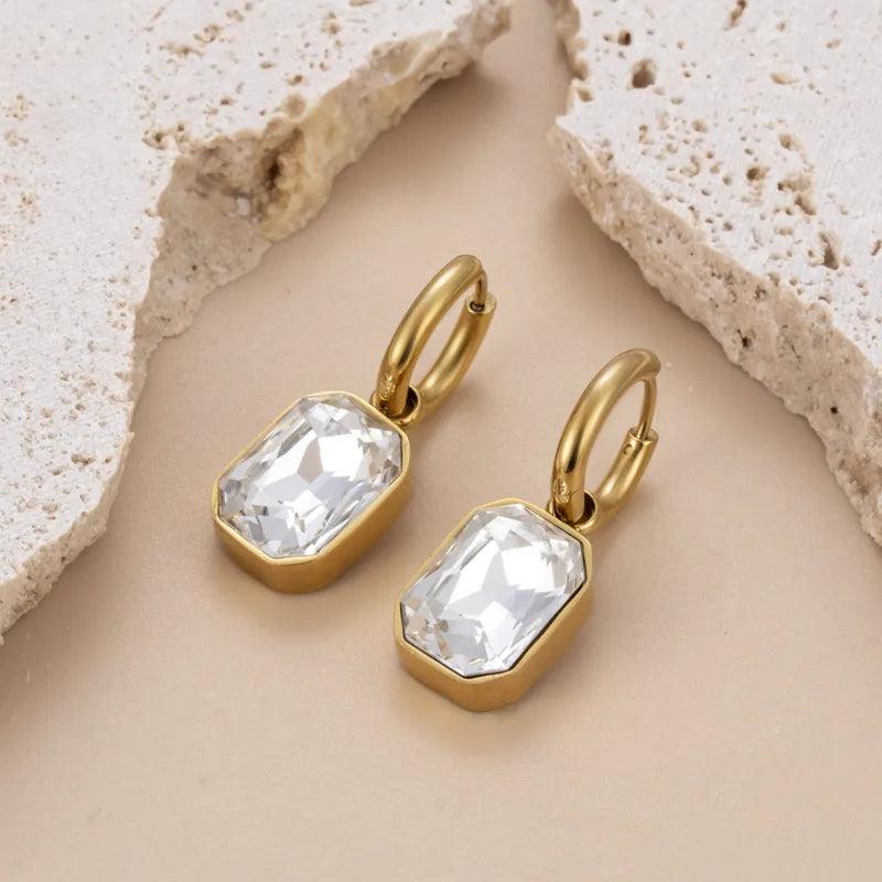 1 Pair Modern Style Semicircle Round Square Plating Inlay 304 Stainless Steel Artificial Gemstones Earrings - Lilah jewellery boutique 