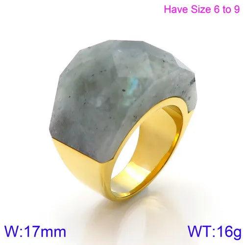 fashion round stainless steel plating inlay natural stone rings 1 piece - Lilah jewellery boutique 