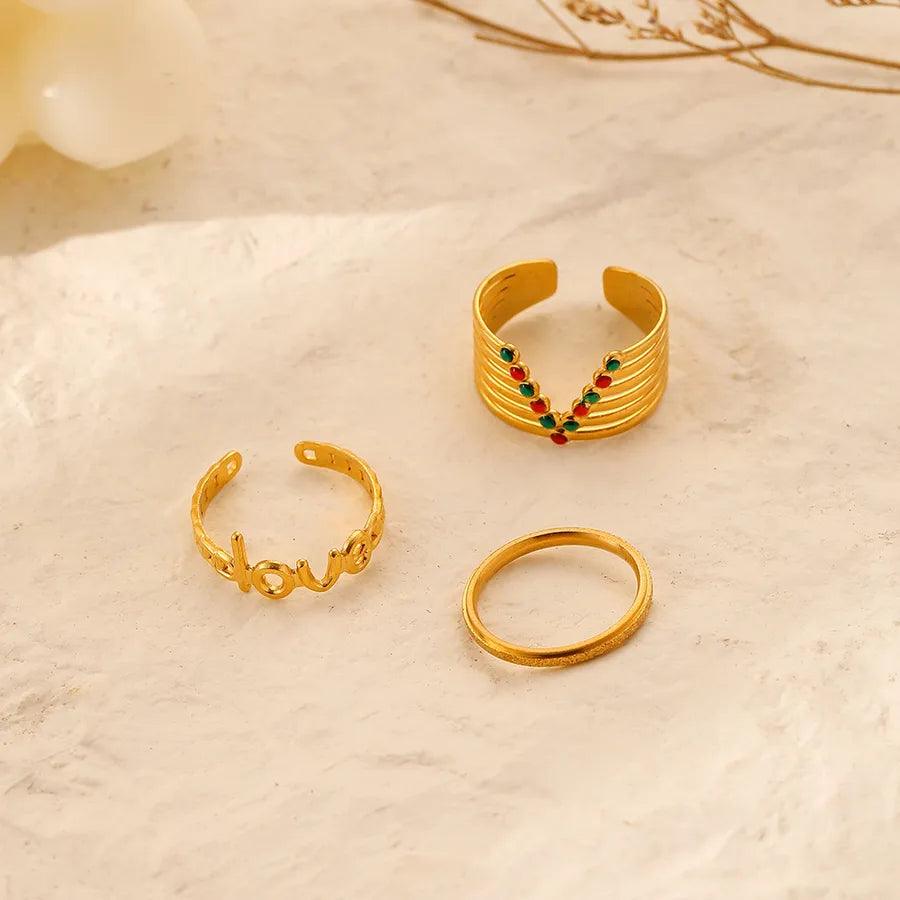 Wholesale Jewelry Fashion Geometric Stainless Steel Artificial Gemstones 18K Gold Plated Plating Rings - Lilah jewellery boutique 