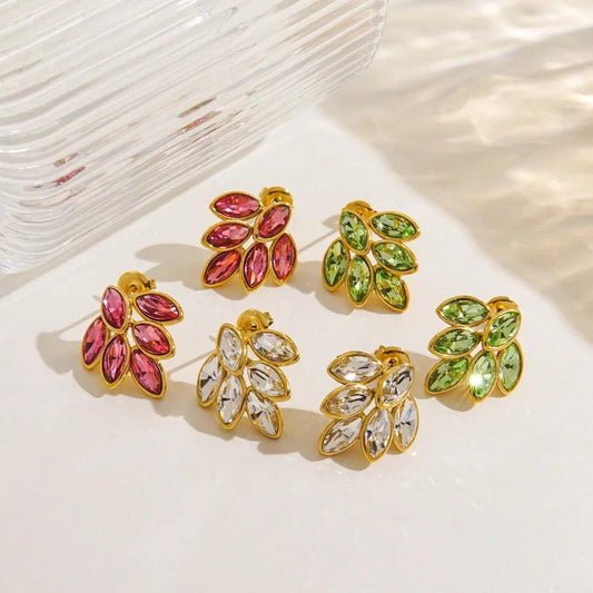 1 Pair Simple Style Leaf 304 Stainless Steel Zircon Ear Studs - Lilah jewellery boutique 