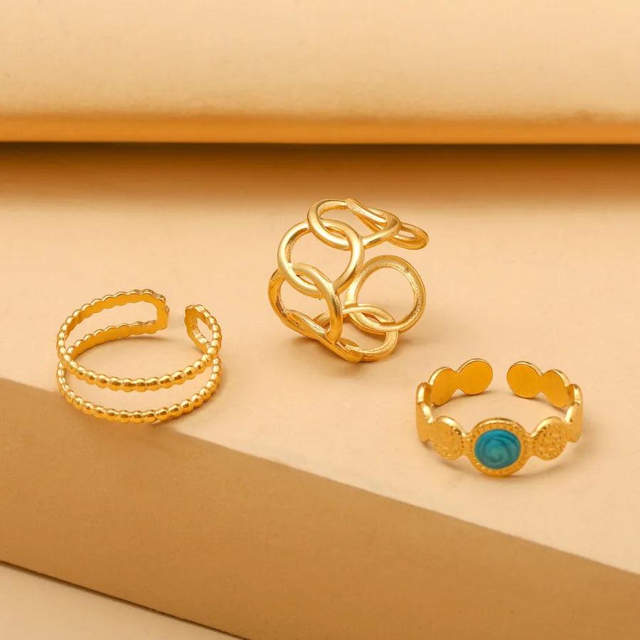 Wholesale Jewelry Fashion Geometric Stainless Steel Artificial Gemstones 18K Gold Plated Plating Rings - Lilah jewellery boutique 