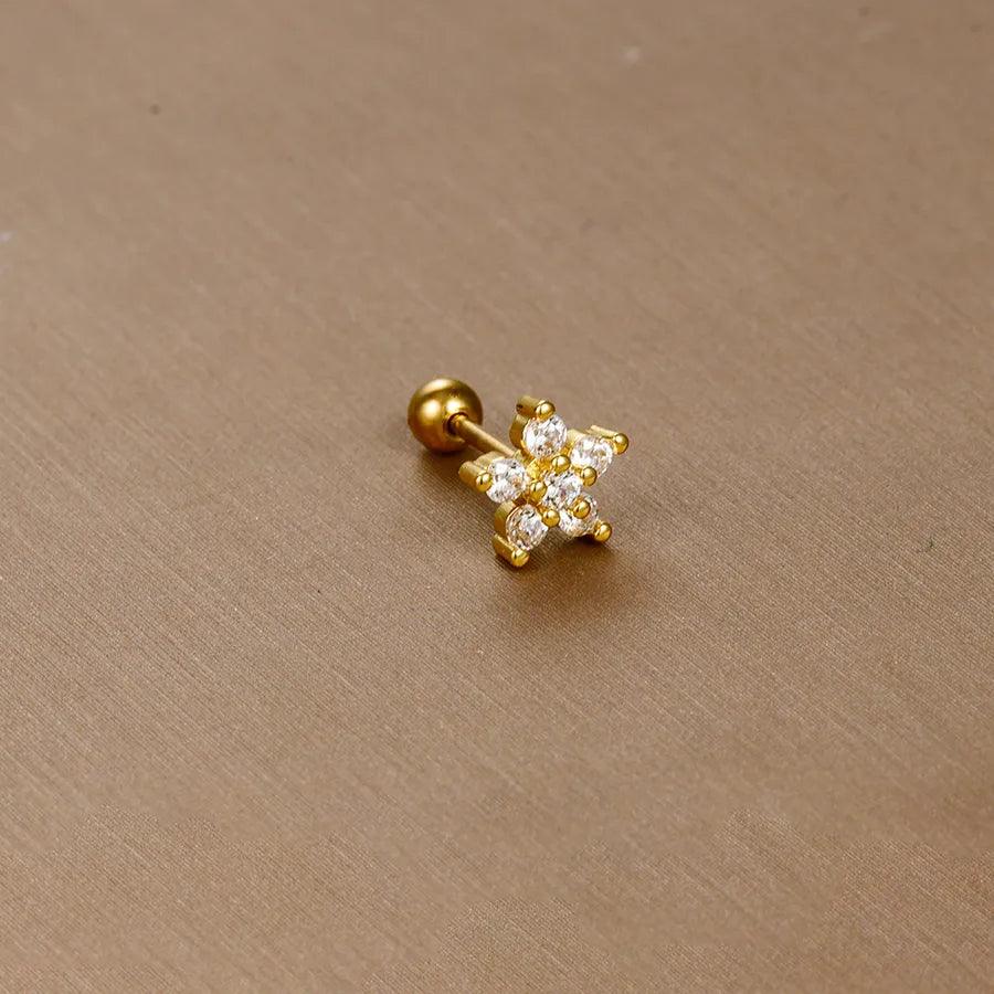 1 piece sweet simple style flower plating inlay titanium steel zircon ear studs - Lilah jewellery boutique 