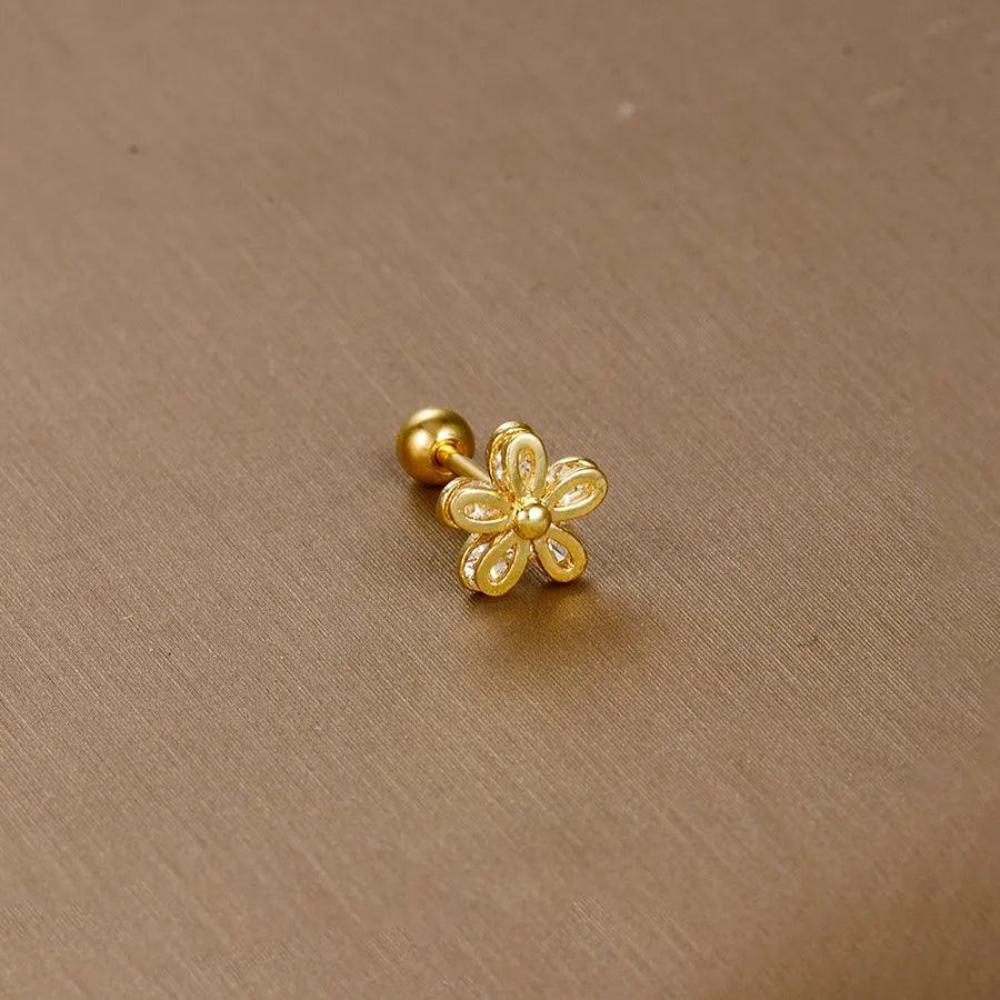 1 piece sweet simple style flower plating inlay titanium steel zircon ear studs - Lilah jewellery boutique 