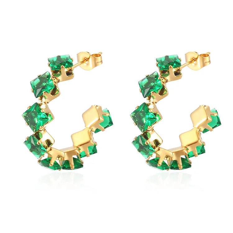 Κρίκοι με στρας 201 Stainless Steel Zircon 18K Gold Plated Earrings - Lilah jewellery boutique 