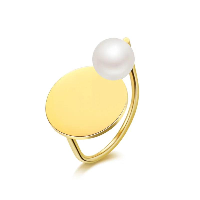 Wholesale Jewelry Fashion U Shape 304 Stainless Steel Artificial Pearls 14K Gold Plated Plating Rings - Lilah jewellery boutique 