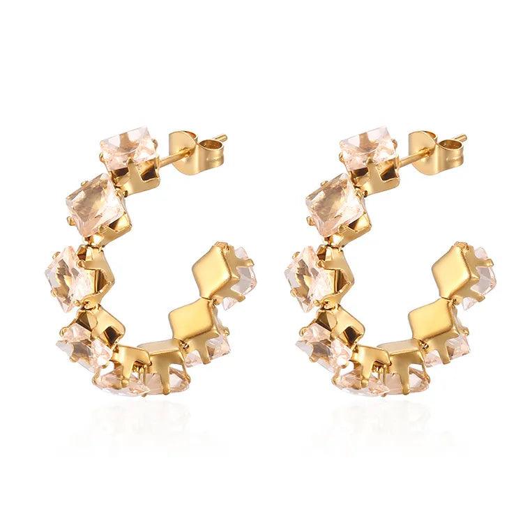 Κρίκοι με στρας 201 Stainless Steel Zircon 18K Gold Plated Earrings - Lilah jewellery boutique 