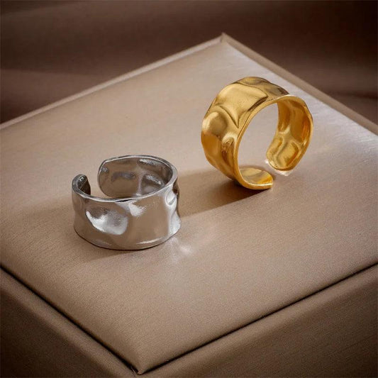 Wholesale Jewelry Simple Style Irregular Titanium Steel No Inlaid 18K Gold Plated Gold Plated Open Ring - Lilah jewellery boutique 