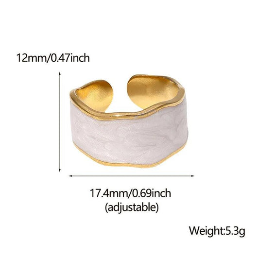 304 Stainless Steel 18K Gold Plated Simple Style Commute Enamel Plating Irregular AB Glue Pearl Cream Open Rings - Lilah jewellery boutique 