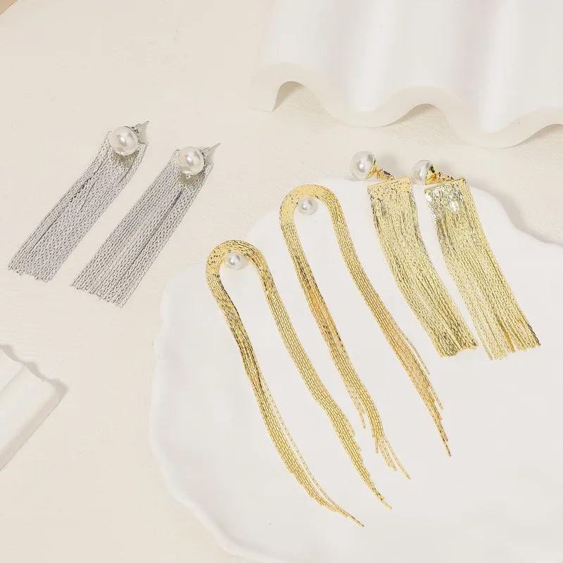 1 Pair Elegant Streetwear Tassel Polishing Plating Inlay Stainless Steel Copper Artificial Pearls Gold Plated Drop Earrings - Lilah jewellery boutique 