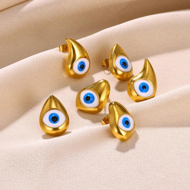 Σκουλαρίκια σταγόνα με ματάκι Devil's Eye Water Droplets 304 Stainless Steel Earrings - Lilah jewellery boutique 