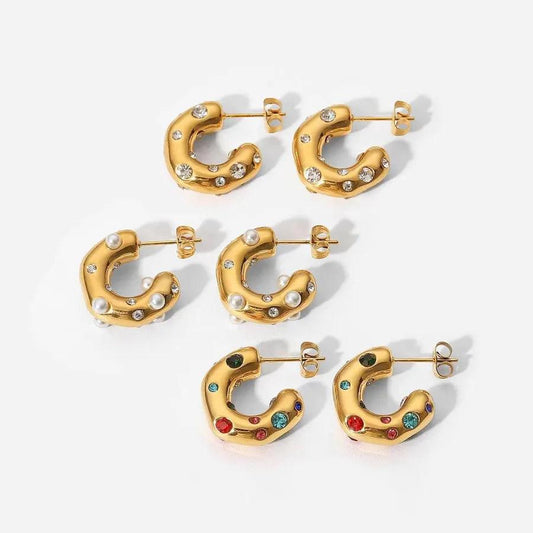 1 Pair Fashion C Shape Plating Inlay 304 Stainless Steel Zircon 18K Gold Plated Ear Studs - Lilah jewellery boutique 