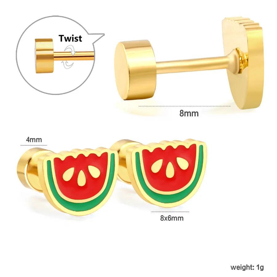 1 Pair Simple Style Ball Cake Watermelon Plating 304 Stainless Steel Bullet Backs Ear Studs - Lilah jewellery boutique 