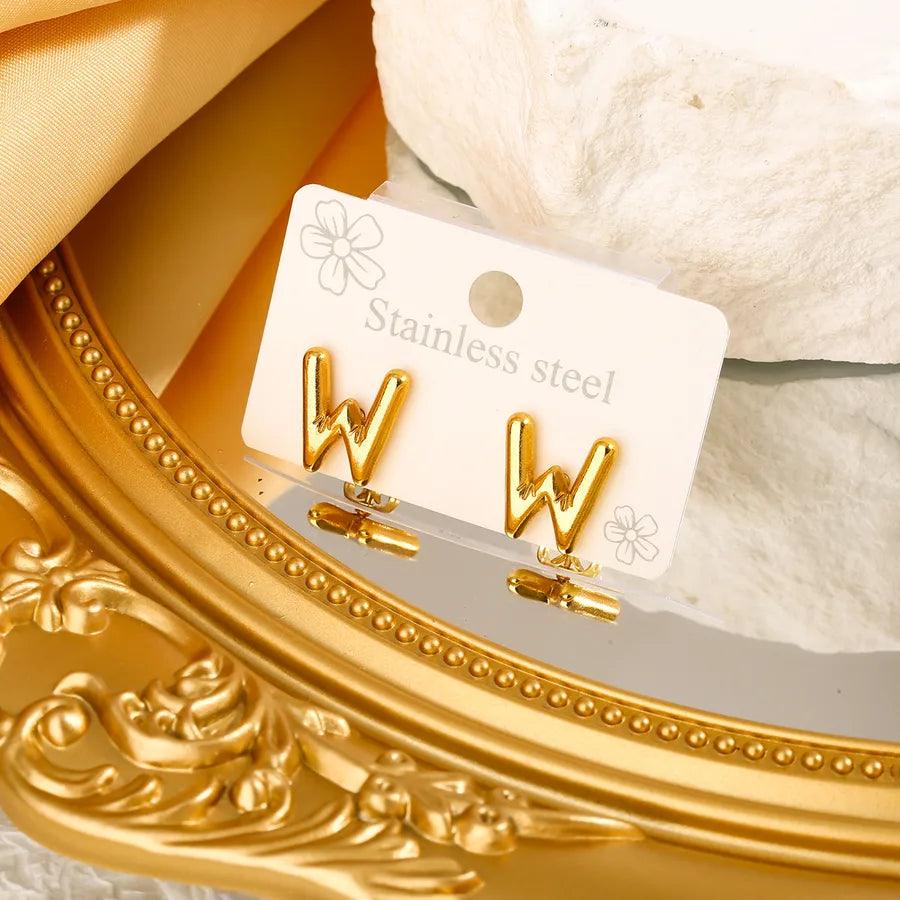 1 Pair Simple Style Letter Polishing Plating 304 Stainless Steel 18K Gold Plated Ear Studs - Lilah jewellery boutique 