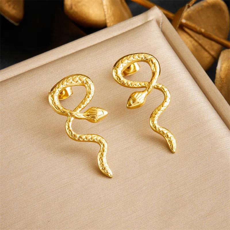 1 Pair Exaggerated Modern Style Classic Style Snake 304 Stainless Steel 18K Gold Plated Ear Studs - Lilah jewellery boutique 