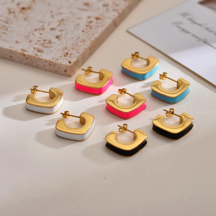 1 Pair Elegant Simple Style Geometric Enamel Plating Stainless Steel Gold Plated Ear Studs - Lilah jewellery boutique 