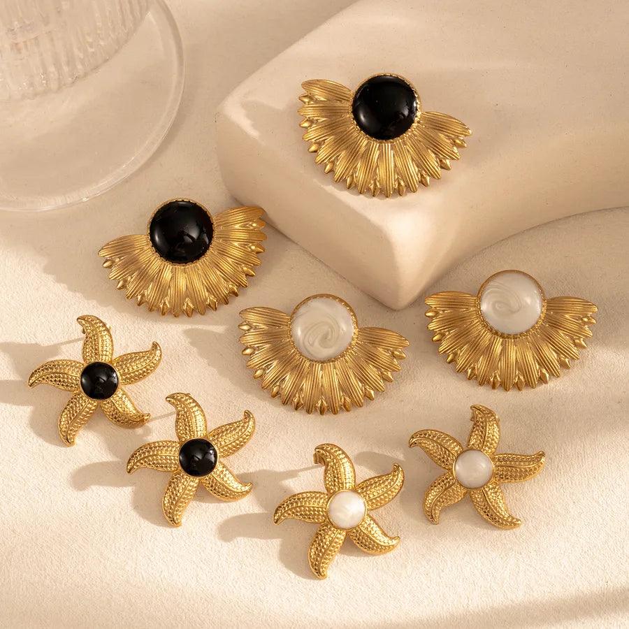 1 Pair Vintage Style French Style Sector Star 304 Stainless Steel Ear Studs - Lilah jewellery boutique 