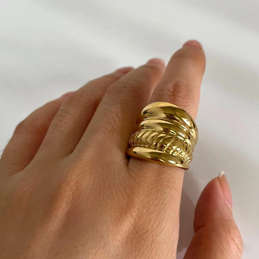 Wholesale Jewelry Nordic Style Simple Style Geometric 316L Stainless Steel 18K Gold Plated Layered Rings - Lilah jewellery boutique 