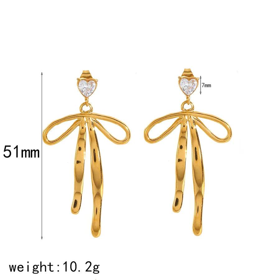 1 Pair IG Style Simple Style Commute Bow Knot Polishing Inlay 304 Stainless Steel Zircon 18K Gold Plated Ear Studs - Lilah jewellery boutique 