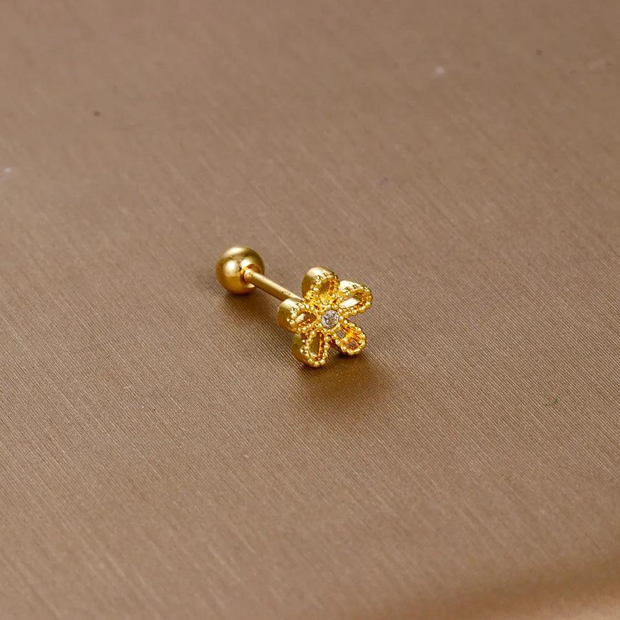 1 piece sweet simple style flower plating inlay titanium steel zircon ear studs - Lilah jewellery boutique 