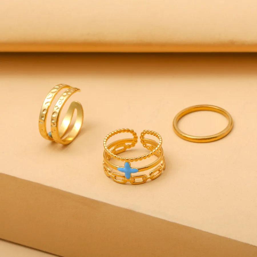 Wholesale Jewelry Fashion Geometric Stainless Steel Artificial Gemstones 18K Gold Plated Plating Rings - Lilah jewellery boutique 