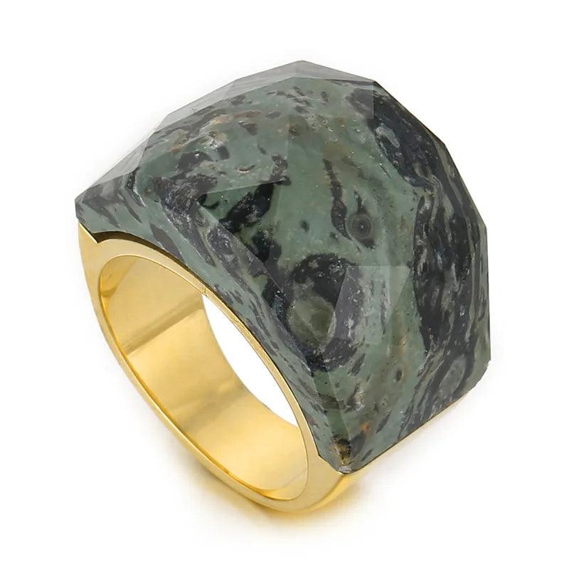 fashion round stainless steel plating inlay natural stone rings 1 piece - Lilah jewellery boutique 