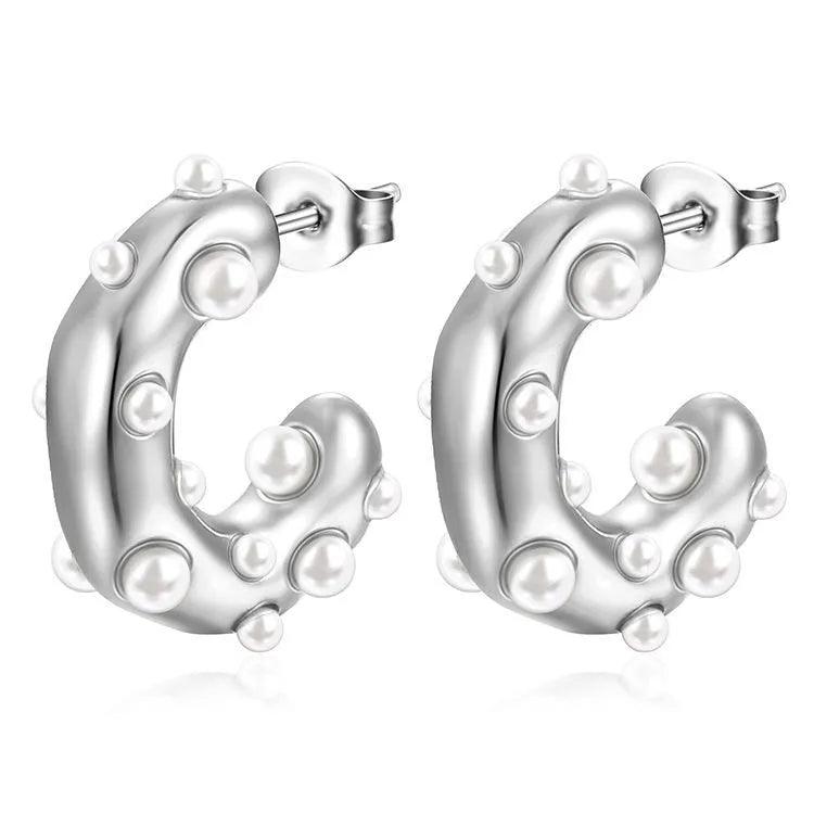 1 Pair Fashion C Shape Plating Inlay 304 Stainless Steel Zircon 18K Gold Plated Ear Studs - Lilah jewellery boutique 