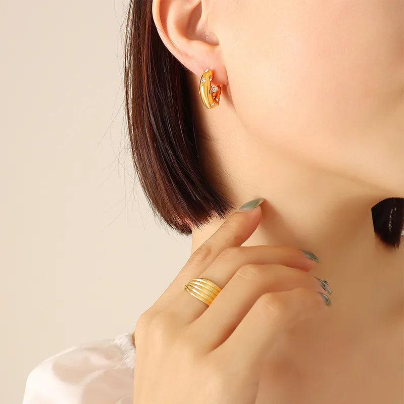 Κρίκοι με στρας 304 Stainless Steel 18K Gold Plated Earrings - Lilah jewellery boutique 