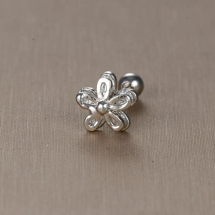 1 piece sweet simple style flower plating inlay titanium steel zircon ear studs - Lilah jewellery boutique 