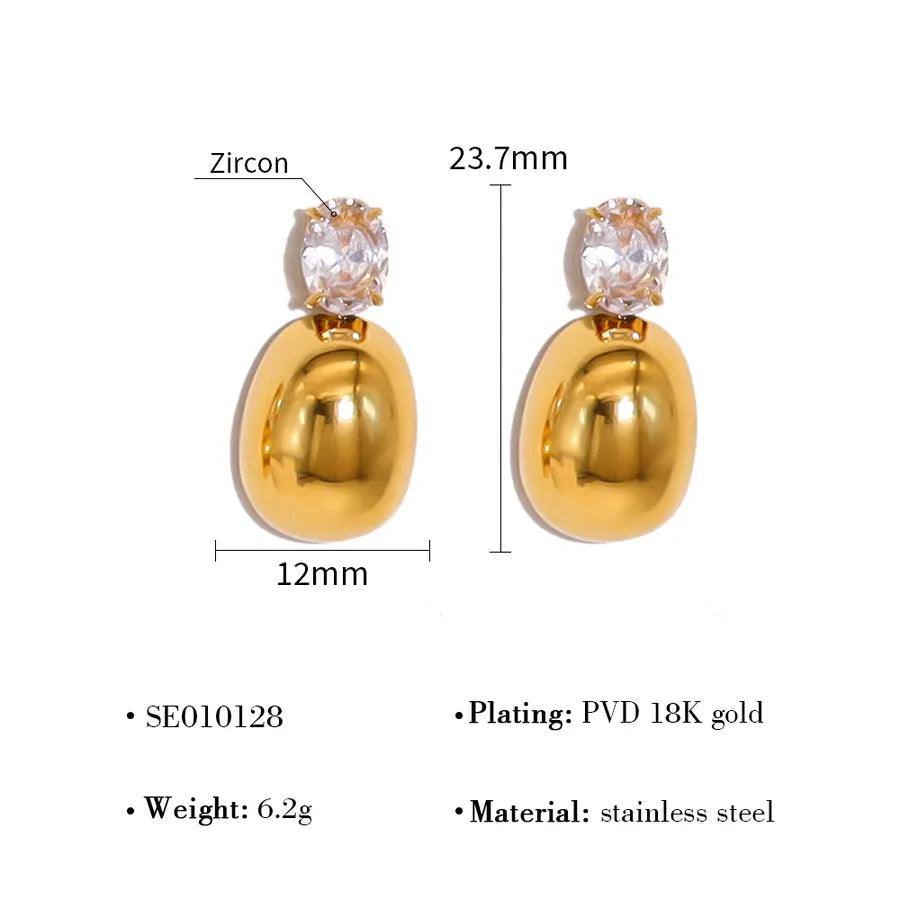 1 Pair French Style Simple Style Classic Style Water Droplets Polishing Inlay 304 Stainless Steel Zircon 18K Gold Plated Drop Earrings - Lilah jewellery boutique 