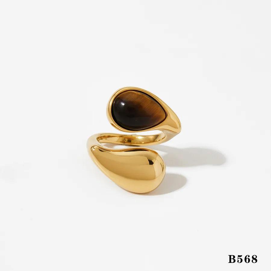 Jewelry Modern Style 316 Stainless Steel Pearl Tiger Eye 16K Gold Plated Open Rings - Lilah jewellery boutique 