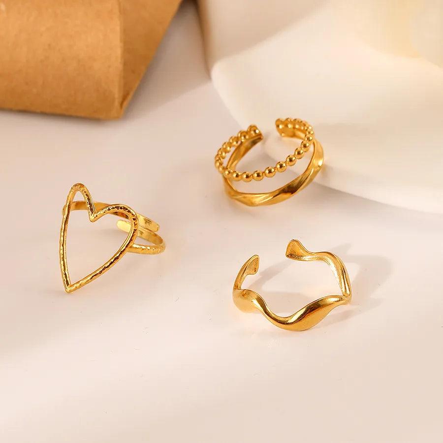 Wholesale Jewelry Fashion Geometric Stainless Steel Artificial Gemstones 18K Gold Plated Plating Rings - Lilah jewellery boutique 