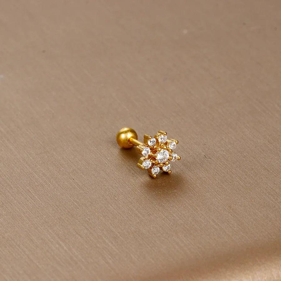 1 piece sweet simple style flower plating inlay titanium steel zircon ear studs - Lilah jewellery boutique 