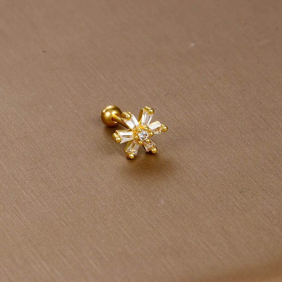 1 piece sweet simple style flower plating inlay titanium steel zircon ear studs - Lilah jewellery boutique 