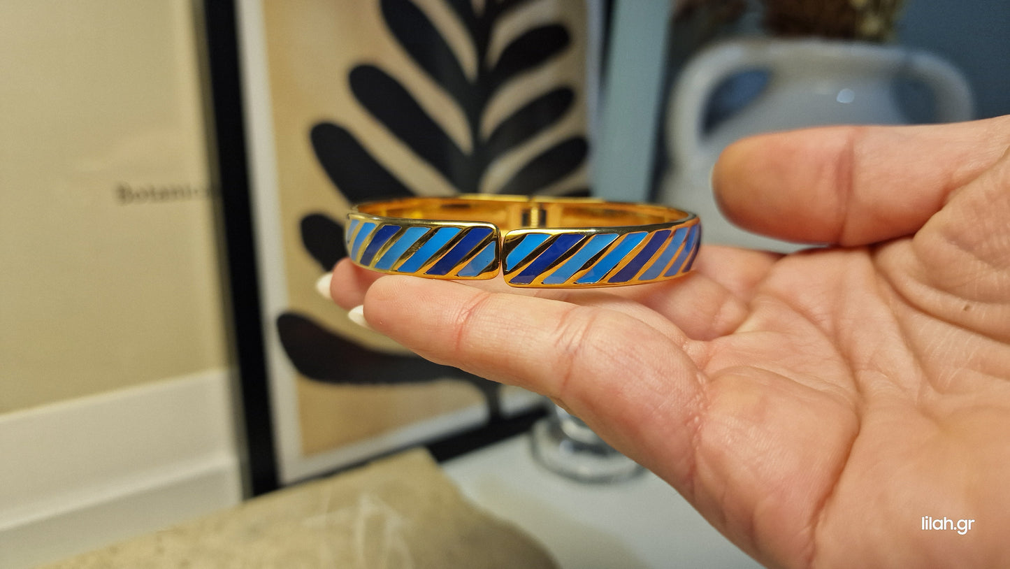 Inlay gold bracelet with enamel